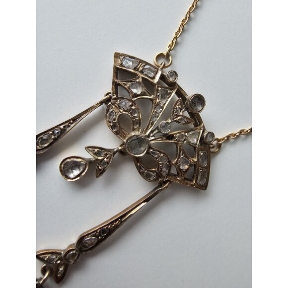 Antique Georgian 18k Yellow Gold Chandelier Rose Cut Diamond AMAZING Necklace - Picture 6 of 16